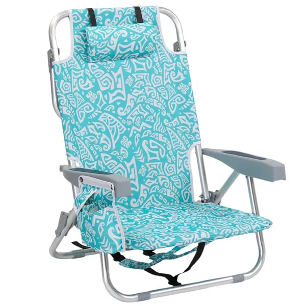 Aluminum Beach Chair with Headrest | Teal Tribal Folding Design thumbnail 1