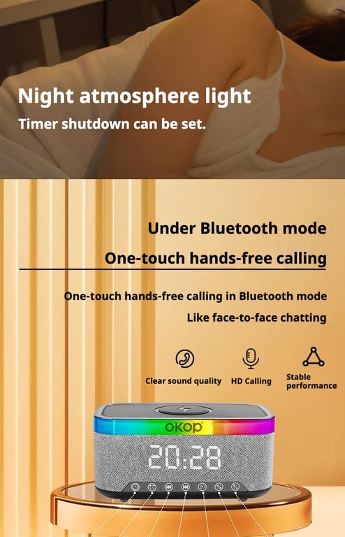 Bedside Alarm Clock with RGB Ambient Light | 15W Wireless Charging & Bluetooth Speaker thumbnail 9