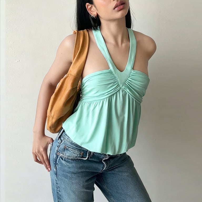 Mint Green Halter Bandeau Camisole Top | Ruched Off-Shoulder Women's thumbnail 5