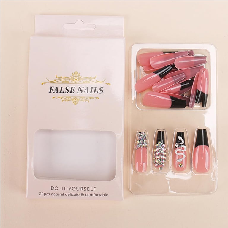 24 PCS Diamond Snake Coffin Press-On Nails | Rhinestone Nail Art thumbnail 3