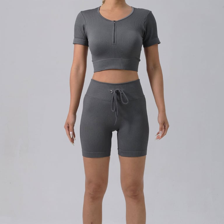 Women's Padded Running Bra & Ribbed Shorts Yoga Set | Quick-Dry thumbnail 2