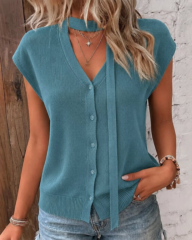 V-Neck Ribbed Ice-Silk Knit Cardigan for Women | Lightweight Breathable thumbnail 12