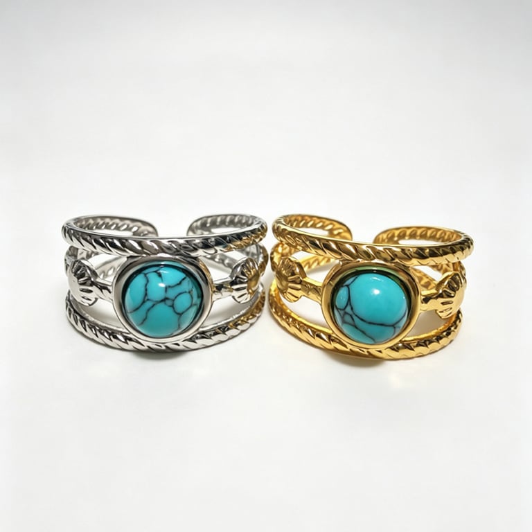 Wide-Band Imperial Vintage Turquoise Ring | Adjustable Openwork thumbnail 4