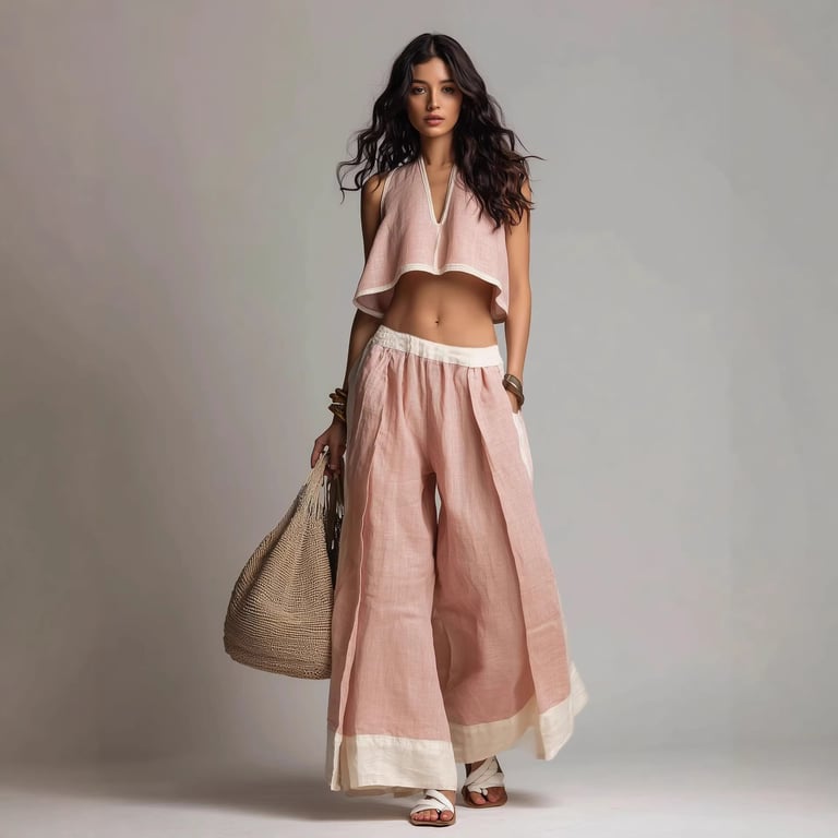 Casual Chic Sleeveless V-Neck Crop Top & Wide-Leg Pants Set thumbnail 3