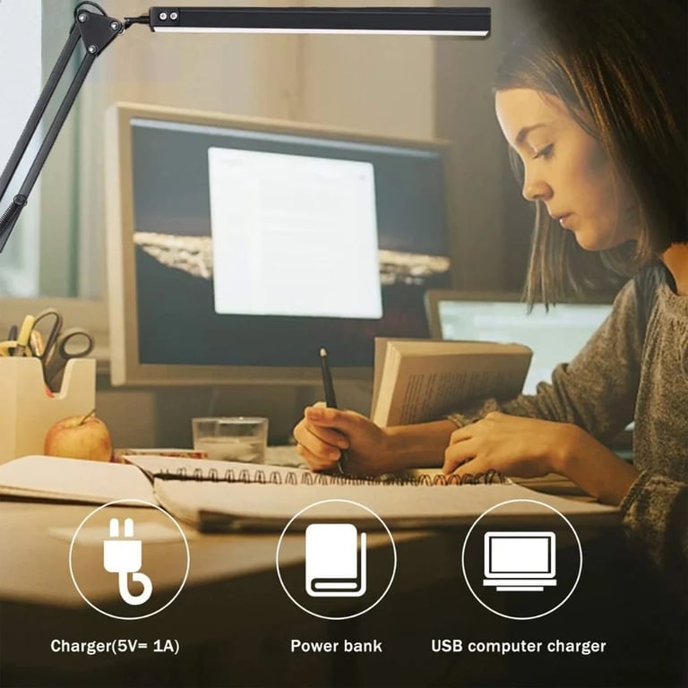 Double-Head LED Desk Lamp with Swing Arm Clamp | Dimmable thumbnail 12