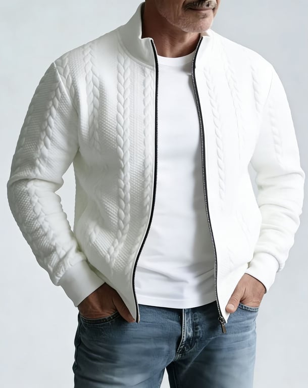 Men's Jacquard Stand-Neck Jacket | Textured Bomber Style Canada thumbnail 7