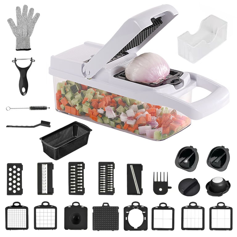 26 In 1 Vegetable Chopper With Container And Lid Manual Hand Veggie Chopper Food Processor For Onion Garlic Multifunctional Kitchen Dicer Chopper With Egg White Separator Hand Guard Black And White thumbnail 4