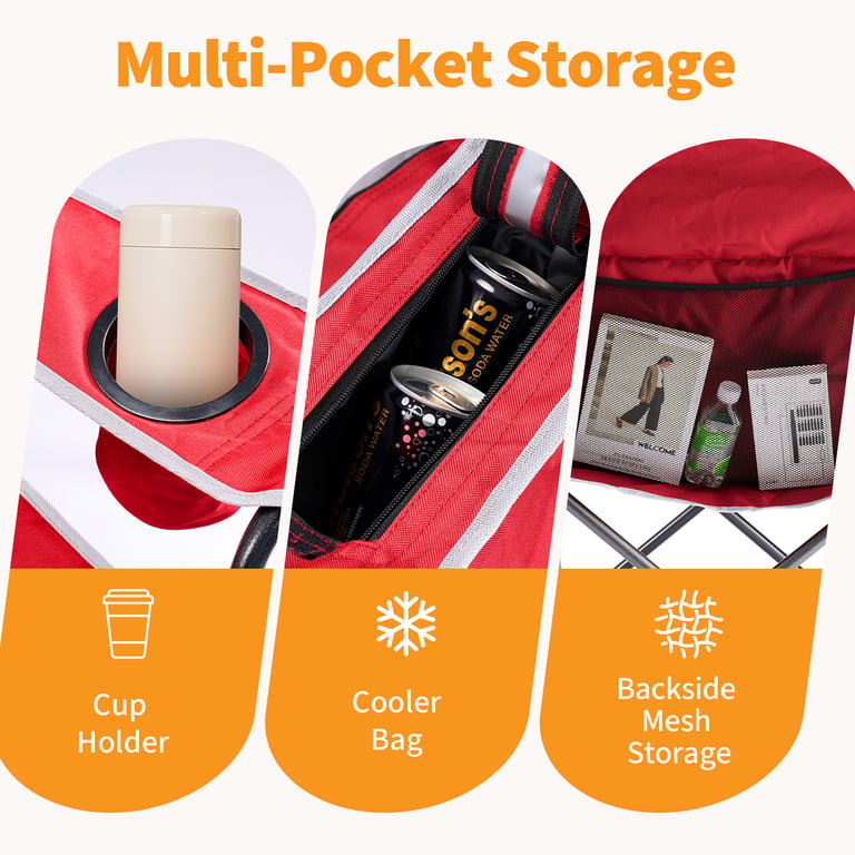 Oversized Camping Folding Chair, Heavy Duty Padded Chair With Cup Holder Storage And Cooler Bag, 5000 LBS Steel Frame, Portable For Outdoor thumbnail 9