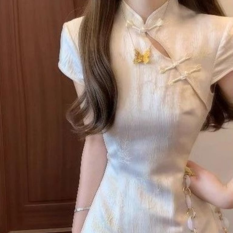 Chinese-Style Cheongsam Dress for Women | Elegant Cream Qipao - image 1