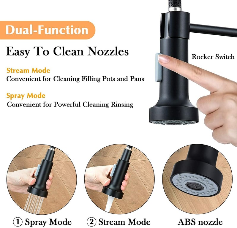 Matt Black Monobloc Kitchen Sink Mixer Tap | Pull-Out Hose Spray thumbnail 5