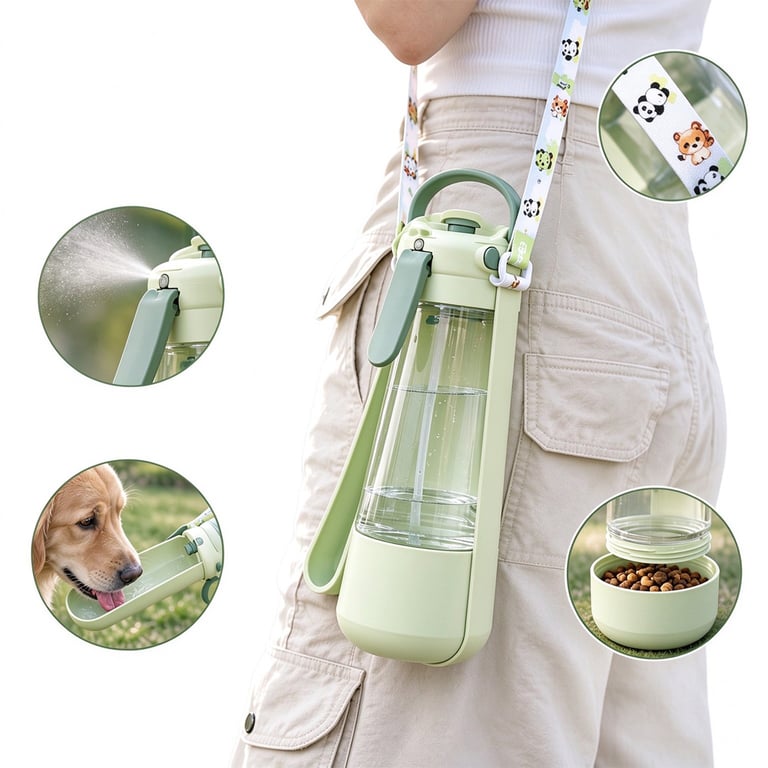 3-in-1 Dog Water Bottle with Mist Sprayer & Food Storage | Pet Travel Dispenser thumbnail 8