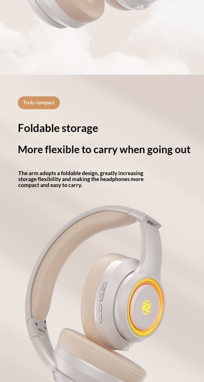 Fashionable On-Ear Bluetooth Wireless Headphones with RGB Lighting thumbnail 2