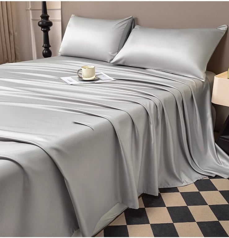 Summer Cooling Ice Silk Bed Sheet Set | Home & Kitchen Luxury Bedding thumbnail 7