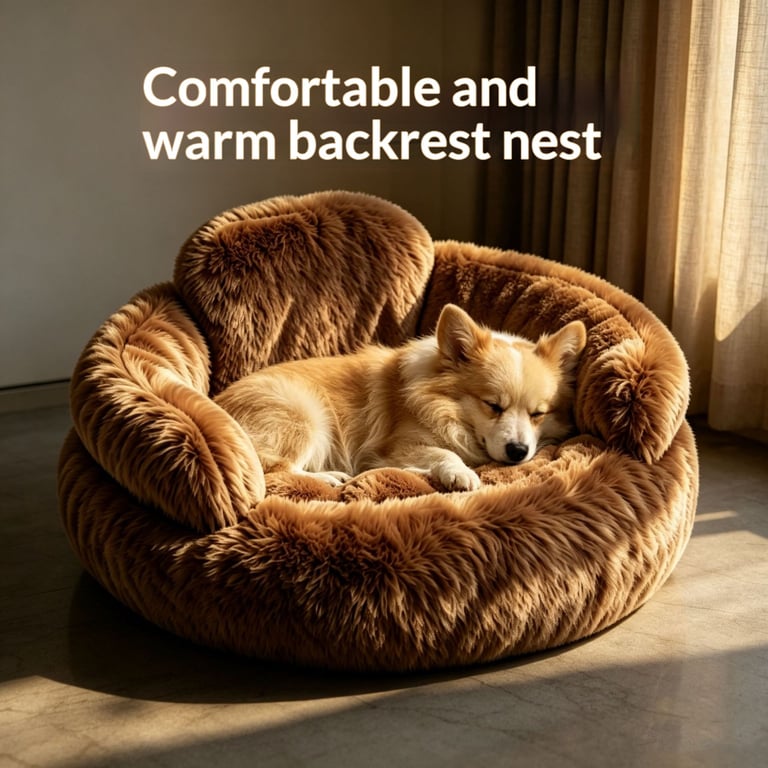 Plush Round Pet Bed with Backrest | Cozy Winter Dog Mat thumbnail 10
