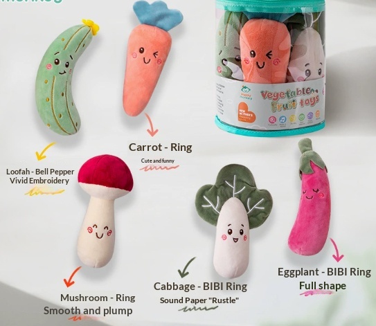 Cartoon Vegetable Fruit Baby Rattle Set | Soft Plush Grasping Toys thumbnail 1