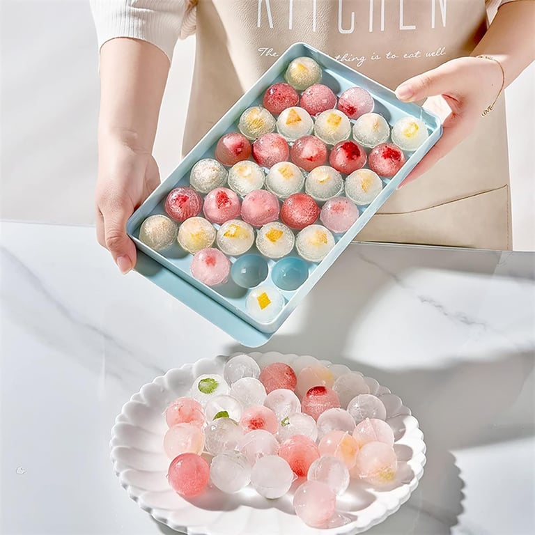 Ice Cube Tray With Lid | 33 Grids Ice Ball Maker Mould Round Easy Release thumbnail 4