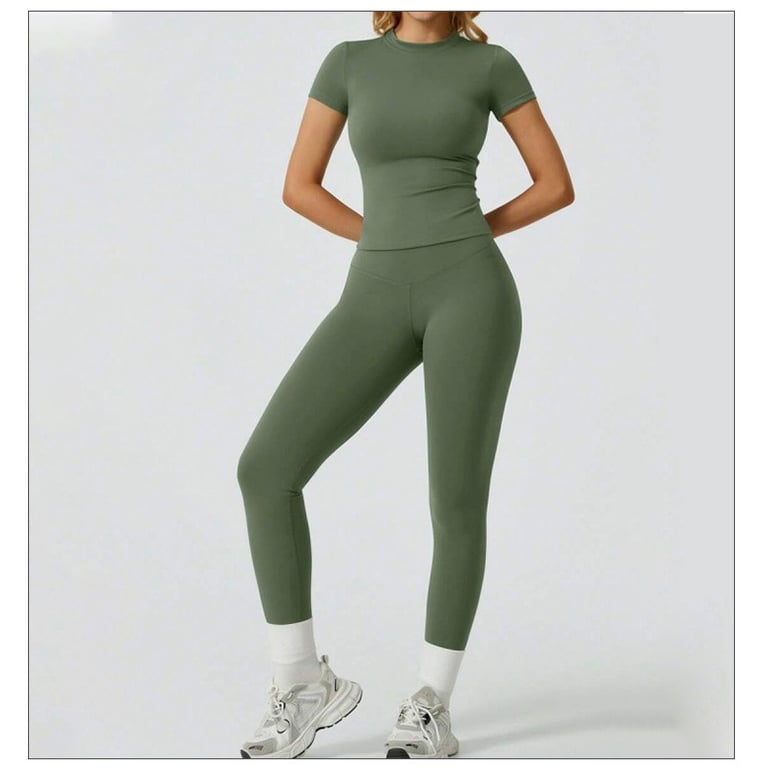 Quick-Drying Yoga Outfit Set | Tight-Fitting Short-Sleeve Top & Long Leggings thumbnail 17