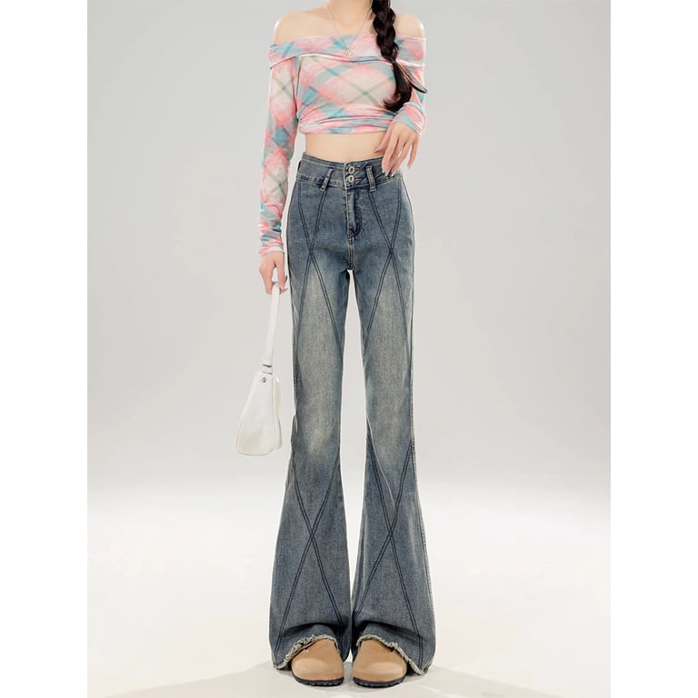 Style Bootcut Jeans Women | American Vintage Diamond Panel Design thumbnail 2