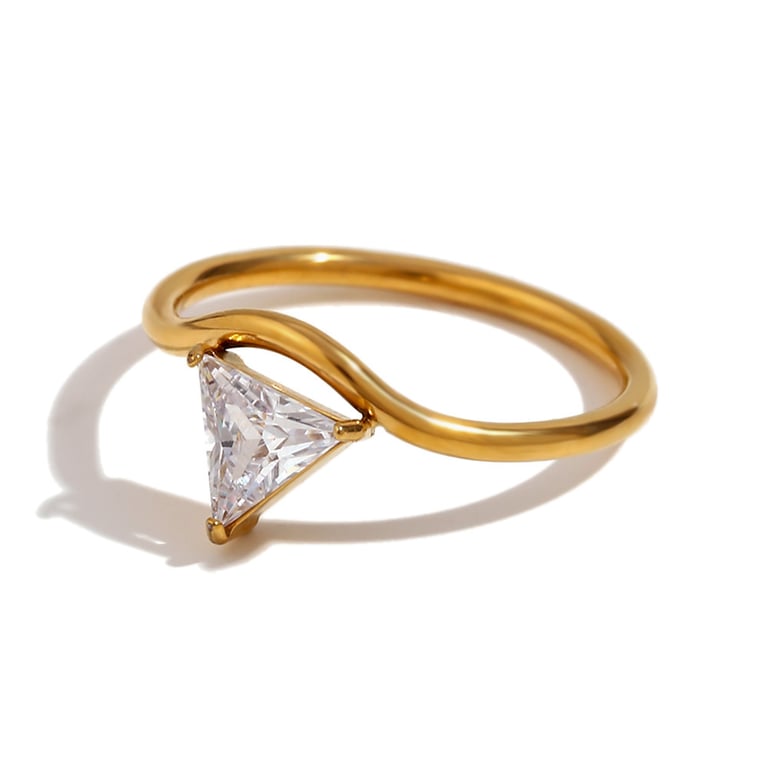 Geometric Zirconia Wave Ring Set | Gold Stainless Steel Band thumbnail 2