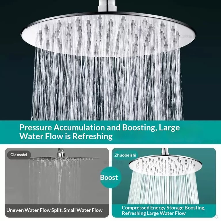 Stainless Steel Pressurized Shower Head 10" | High-Pressure Flow thumbnail 3