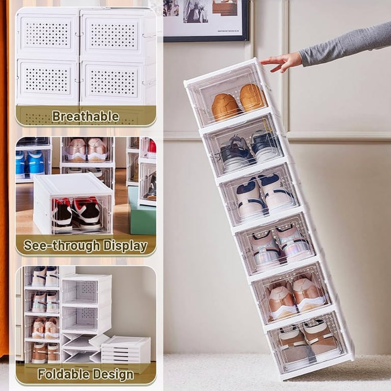 Foldable Shoe Storage Organizer 6-Layer Stackable Sneaker Boxes