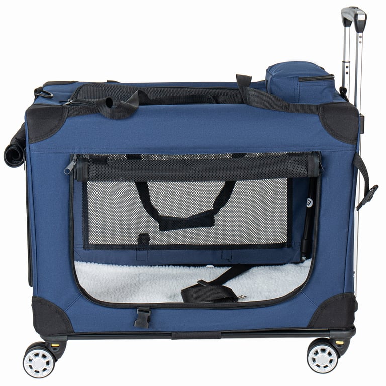 2 In 1, 24   Collapsible Travel Dog Crate For Medium Large Dogs, Rolling Pet Carrier With Wheels, 3-Door Portable Folding Pet Kennel With Mesh Windows, Indoor Outdoor Travel Use, Dark Blue thumbnail 4