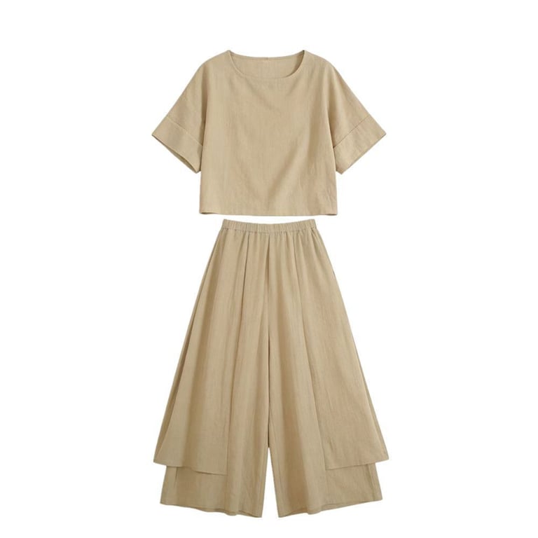 Elegant Two-Piece Women's Set: Crop Top & Wide-Leg Skirt-Trousers thumbnail 2