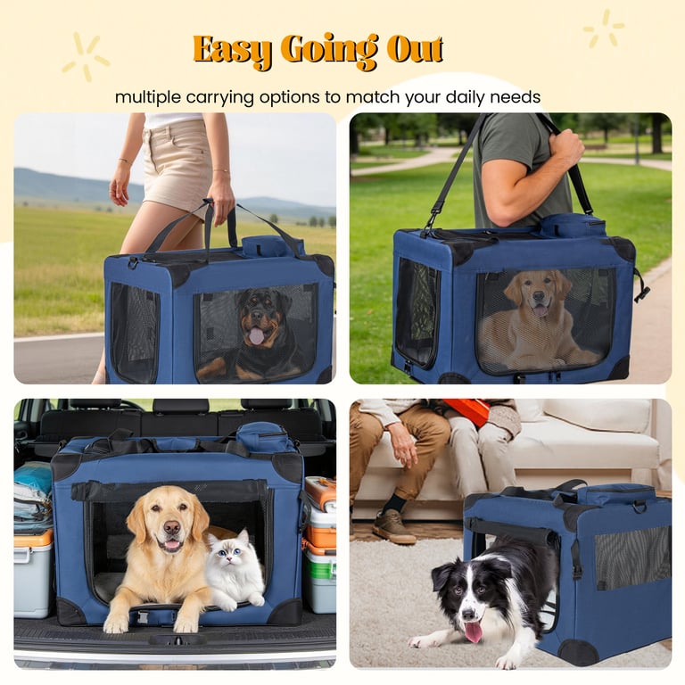 40   Soft Dog Crates Kennel, 3-Door Portable Folding Pet Carrier With Mesh Windows, Straps And Fleece Mat For Dogs, Cats, Rabbits, Meeting The Needs For Indoor, Outdoor, And Travel Use, Dark Blue thumbnail 9
