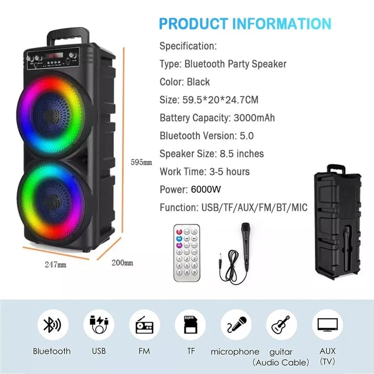 Portable Bluetooth Speaker Subwoofer with Karaoke Mic | Party Bass System thumbnail 20