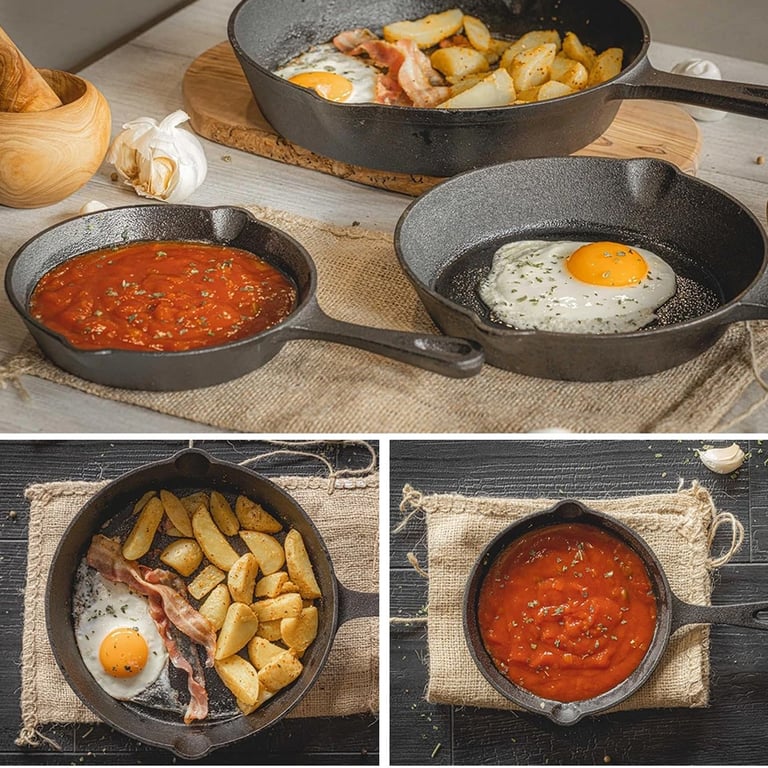 3-Piece Cast Iron Skillet Set | Pre-Seasoned Non-Stick Frying Pans thumbnail 15