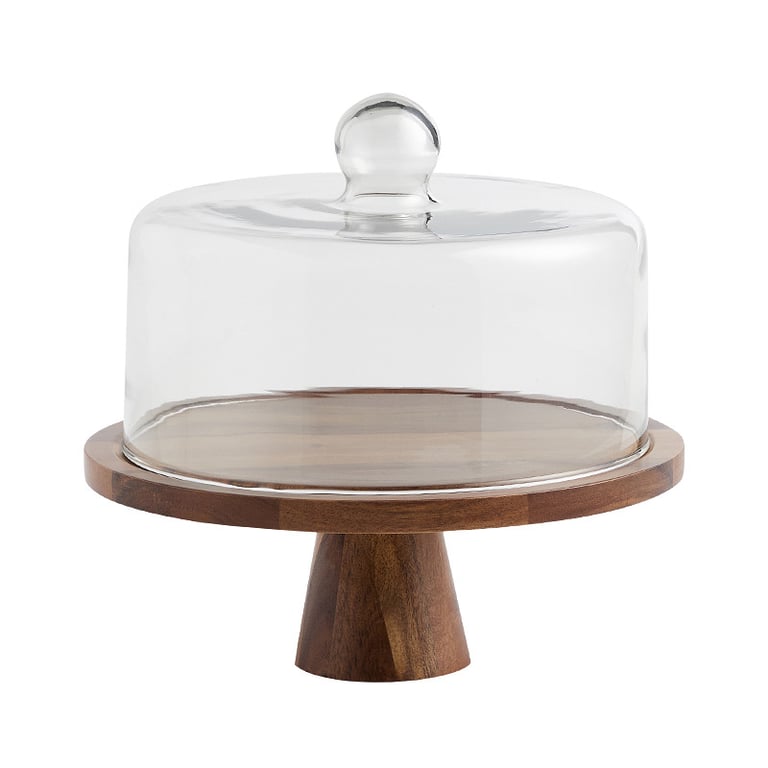 Retro Lovewood Tray with Glass Dome | Wooden Fruit Plate Organizer