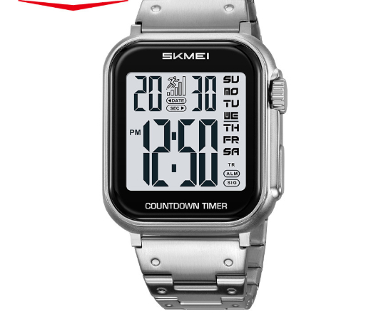 Men's Steel-Band Digital Watch with Dual Time, Alarm & Waterproof Sports Design thumbnail 4
