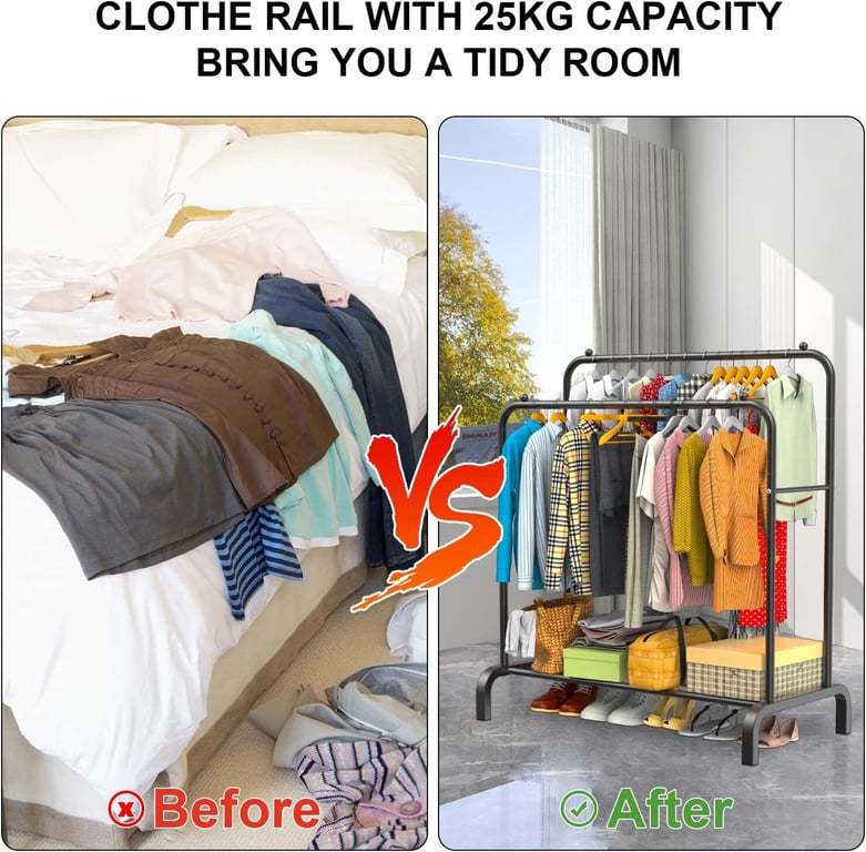 Heavy Duty Double Clothes Rail with Shoe Storage | Garment Display Stand thumbnail 9