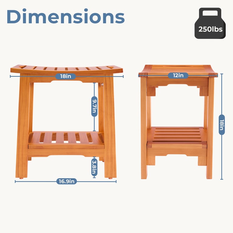 18-Inch Solid Wood Bathroom Stool with Shelf | Shower & Vanity thumbnail 10
