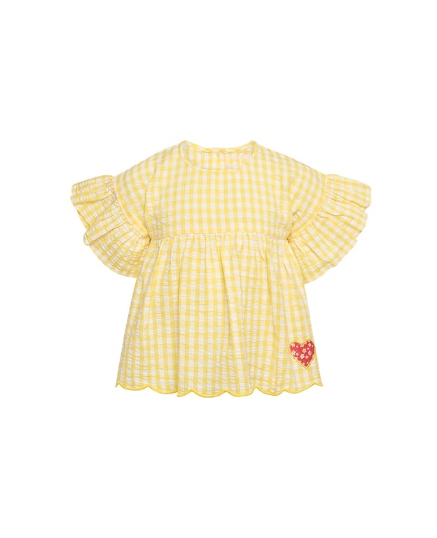 Yellow Plaid Ruffle-Sleeve Kids Set | Nordic Summer Outfit Girls thumbnail 2
