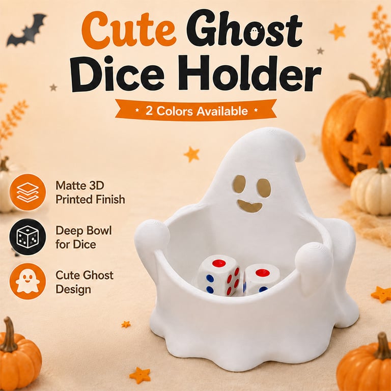 Cute Ghost Dice Holder Bowl, 3D Printed Tabletop Dice Storage Tray, Halloween Ghost Decor For RPG Board Game Fans thumbnail 6