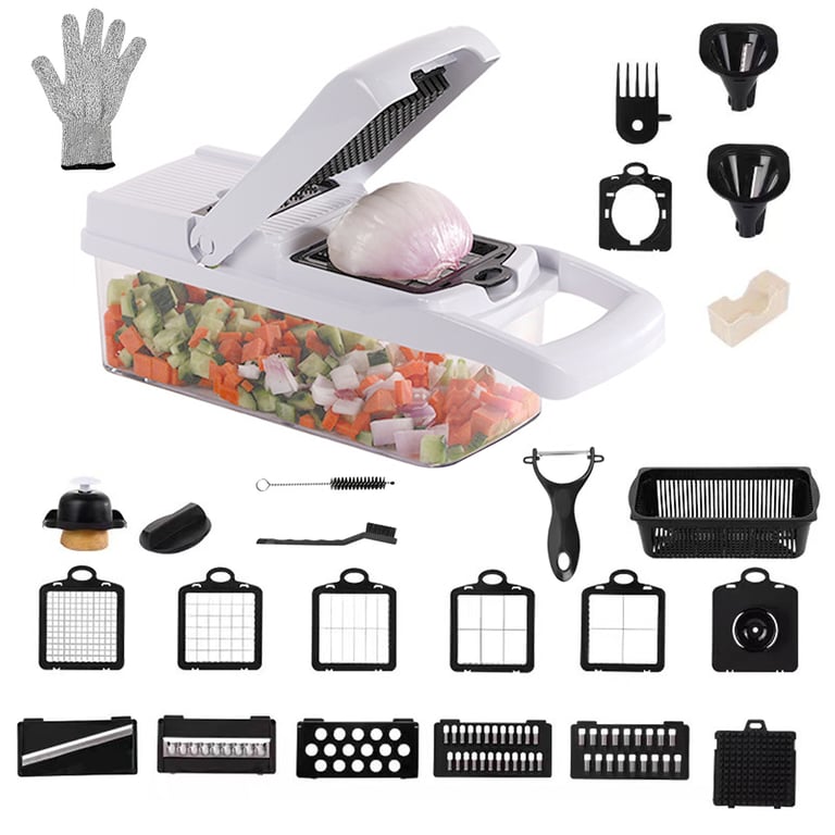 26 In 1 Vegetable Chopper With Container And Lid Manual Hand Veggie Chopper Food Processor For Onion Garlic Multifunctional Kitchen Dicer Chopper With Egg White Separator Hand Guard Black And White thumbnail 5