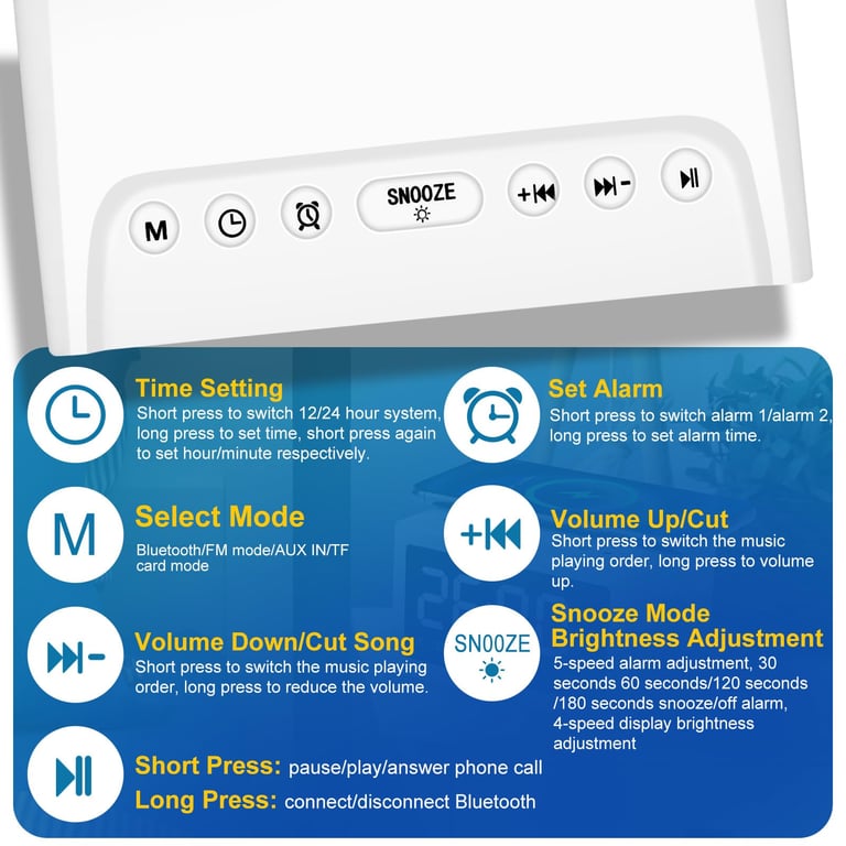 Digital Alarm Clock Radio with Bluetooth Speaker | USB Charging thumbnail 10