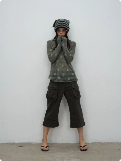 Korean-Style Retro Hollow-Out Hooded Knit Top | Polka Dot thumbnail 3