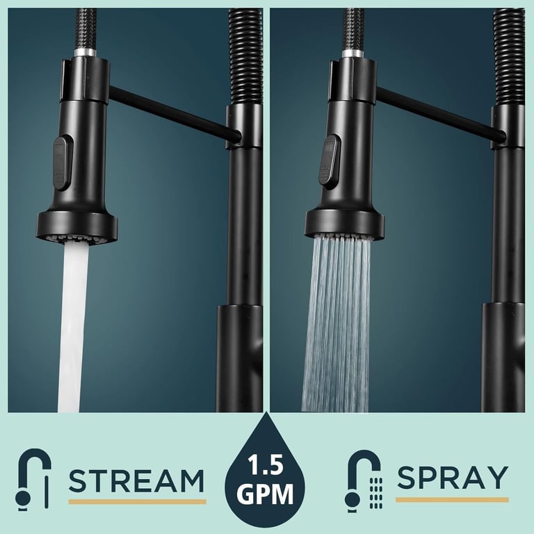 Matt Black Monobloc Kitchen Sink Mixer Tap | Pull-Out Hose Spray thumbnail 7
