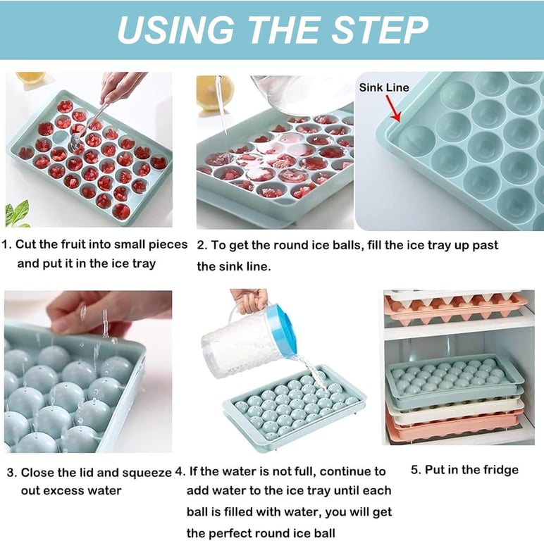 Ice Cube Tray With Lid | 33 Grids Ice Ball Maker Mould Round Easy Release thumbnail 6