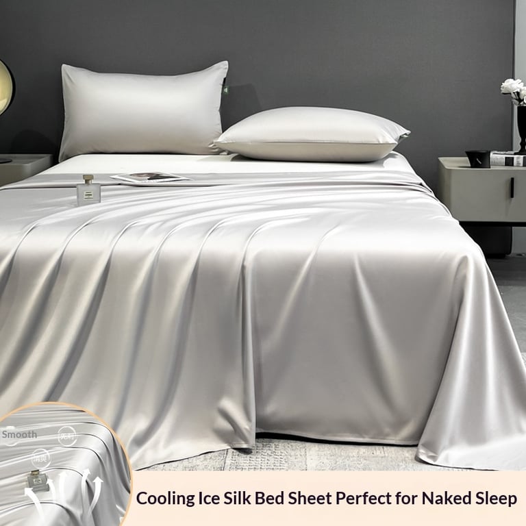 Summer Cooling Ice Silk Bed Sheet Set | Home & Kitchen Luxury Bedding thumbnail 9