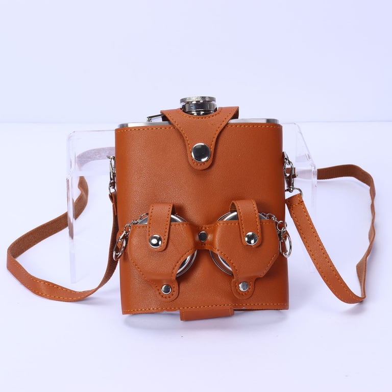 Portable Backpack Flask Sleeve with Telescoping Cups | Leather - image 1