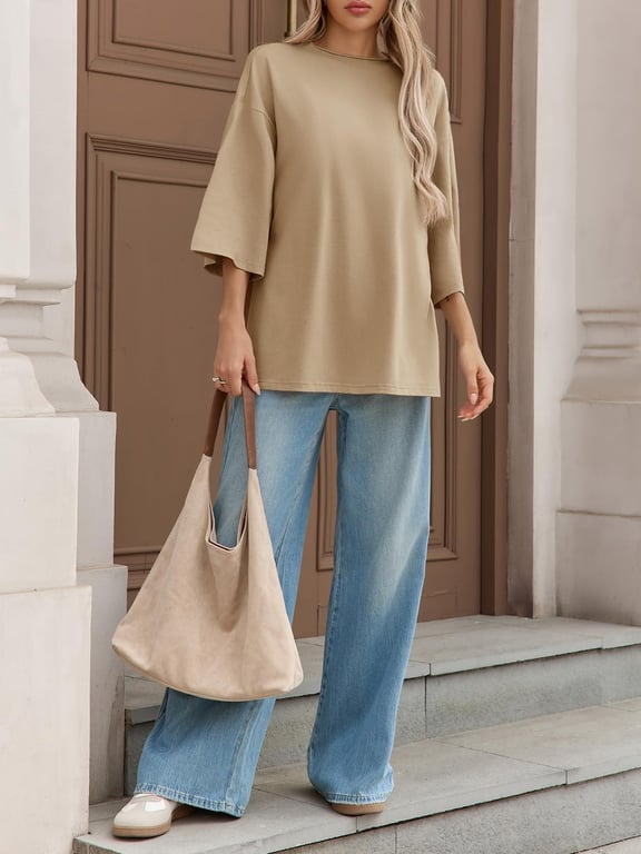 Fisoew Women's Oversized T-Shirt with Side Slits | Loose Fit Gym Tee thumbnail 9