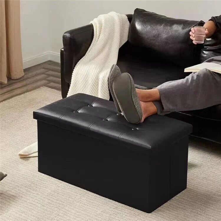Foldable Storage Ottoman Seat | Button Tufted Bench Toy Box Canada thumbnail 10