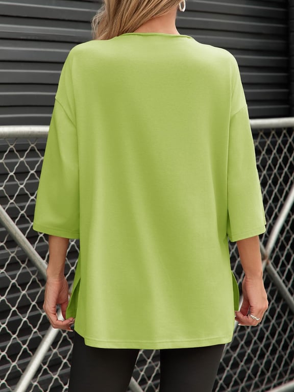 Fisoew Women's Oversized T-Shirt with Side Slits | Loose Fit Gym Tee thumbnail 1