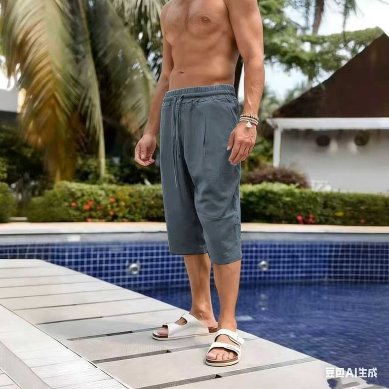Summer Linen Capri Pants Men's Ice Silk thumbnail 13