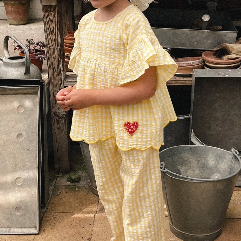 Yellow Plaid Ruffle-Sleeve Kids Set | Nordic Summer Outfit Girls thumbnail 7