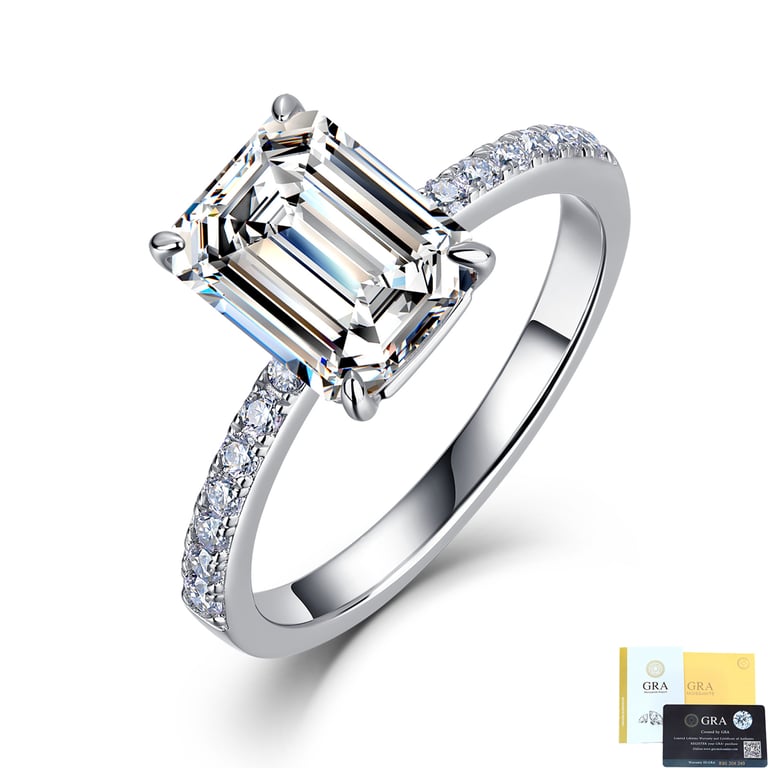 S925 Sterling Silver Four-Claw Moissanite Ring | Emerald-Cut Wedding Band thumbnail 5