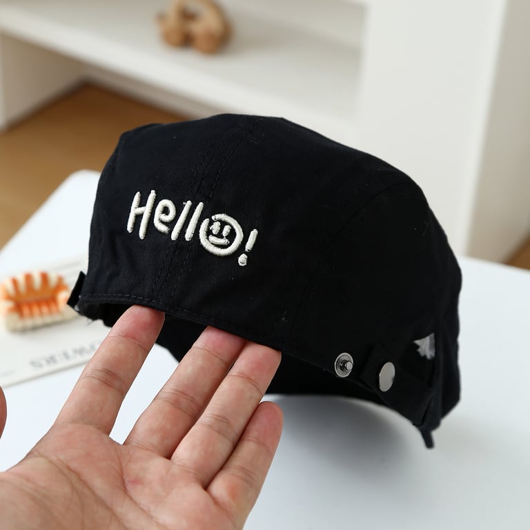Children's Embroidered Smiling Face Beret | Adjustable Soft-Top Cap thumbnail 3